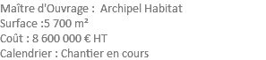 Maître d'Ouvrage : Archipel Habitat Surface :5 700 m² Coût : 8 600 000 € HT Calendrier : Chantier en cours