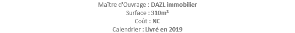 Maître d'Ouvrage : DAZL immobilier Surface : 310m² Coût : NC Calendrier : Livré en 2019