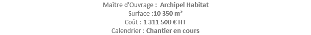 Maître d'Ouvrage : Archipel Habitat Surface :10 350 m² Coût : 1 311 500 € HT Calendrier : Chantier en cours