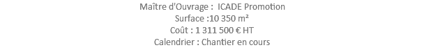 Maître d'Ouvrage : ICADE Promotion Surface :10 350 m² Coût : 1 311 500 € HT Calendrier : Chantier en cours